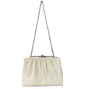 Mardane Vintage 50's White Cream Leather Purse Clutch Shoulder Bag W/ Gold Chain
